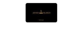 Javier Blanco Gift Card. Black background with gold logo.