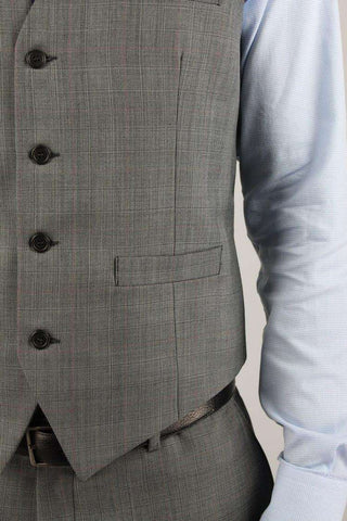 Checked Grey Wool Blend Suit Waistcoat - Javier Blanco