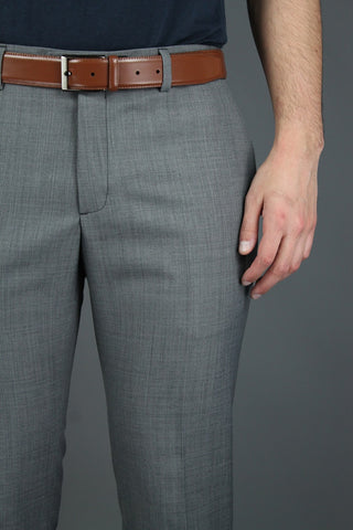 Slim Fit Plain Grey Wool Blend Suit Trousers - Javier Blanco