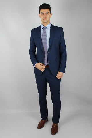 Regular Fit Plain Navy Wool Blend Suit Blazer - Javier Blanco