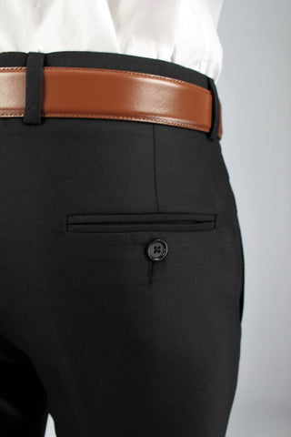Regular Fit Black Wool Blend Suit Trousers - Javier Blanco