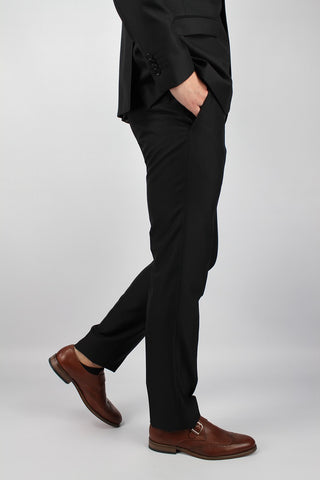 Regular Fit Black Wool Blend Suit Trousers - Javier Blanco