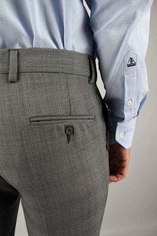 Regular Fit Checked Grey Wool Blend Suit Trousers - Javier Blanco
