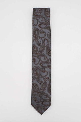 Grey and Brown Deco Paisley Silk Tie - Javier Blanco
