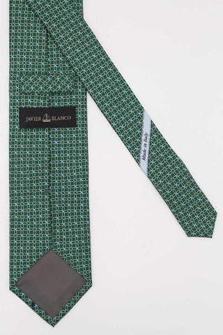 Green Link Pattern Silk Tie - Javier Blanco