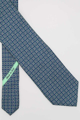 Green Circle Link Pattern Silk Tie - Javier Blanco