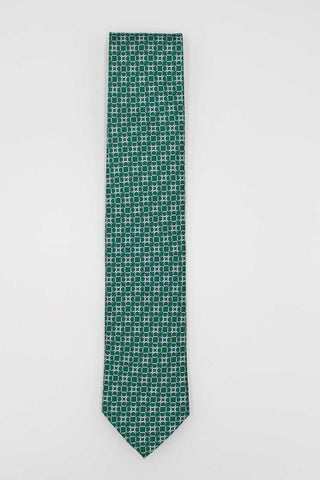 Green Geometric Pattern Silk Tie - Javier Blanco