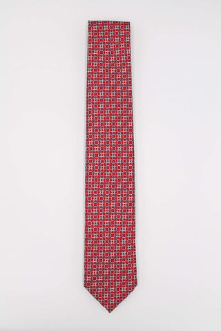 Red Geometric Pattern Silk Tie - Javier Blanco