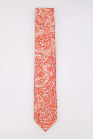 Tangerine Vibrant Paisley silk Tie - Javier Blanco