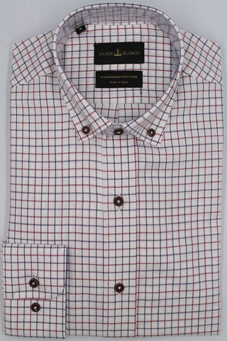 Slim Fit Burgundy Checked Cotton Shirt - Javier Blanco