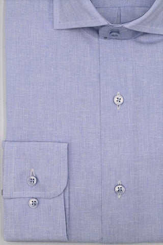 Slim Fit Blue Linen and Cotton Shirt - Javier Blanco
