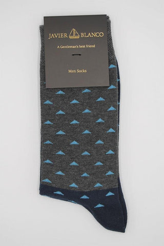 Comfy Fantasy Sky Blue triangle Grey and Navy Cotton Socks - Javier Blanco