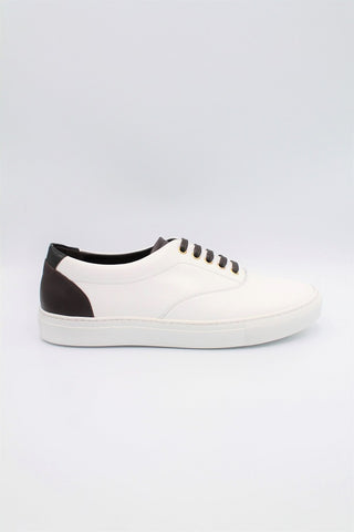 White Calf Leather Trainers With Dark Brown Details - Javier Blanco