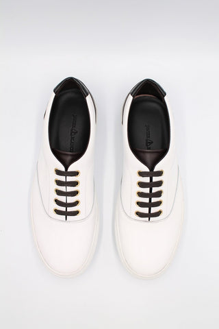 White Calf Leather Trainers With Dark Brown Details - Javier Blanco