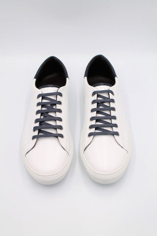 White Calf Leather Trainers With Navy Details - Javier Blanco