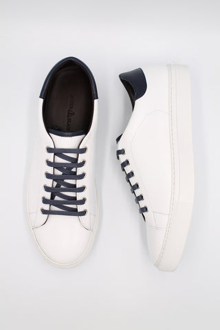 White Calf Leather Trainers With Navy Details - Javier Blanco