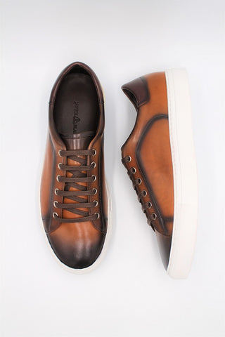 Light Brown Calf Leather Trainers With Finishing - Javier Blanco