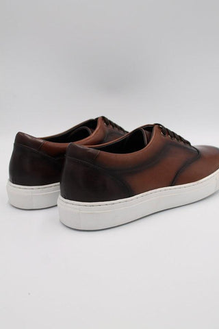 Dark Brown Calf Leather Trainers With Finishing - Javier Blanco