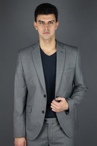 Slim Fit Plain Grey Wool Blend Suit - Javier Blanco