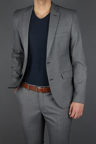 Slim Fit Plain Grey Wool Blend Suit - Javier Blanco