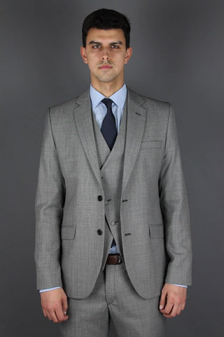 3 Piece Regular Fit Plain Light Grey Wool Blend Suit - Javier Blanco