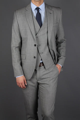 Plain Light Grey Wool Blend Suit Waistcoat - Javier Blanco