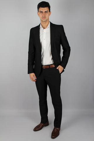 Regular Fit Black Wool Blend Suit - Javier Blanco