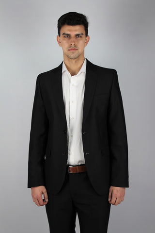 Regular Fit Black Wool Blend Suit Blazer - Javier Blanco