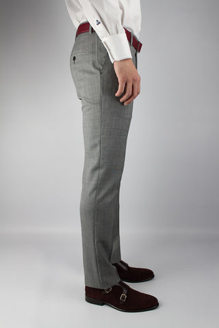 Regular Fit Light Grey Wool Blend Suit Trousers - Javier Blanco