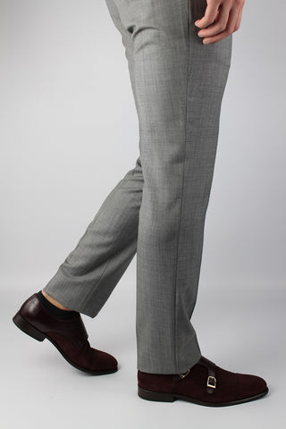 Regular Fit Light Grey Wool Blend Suit Trousers - Javier Blanco