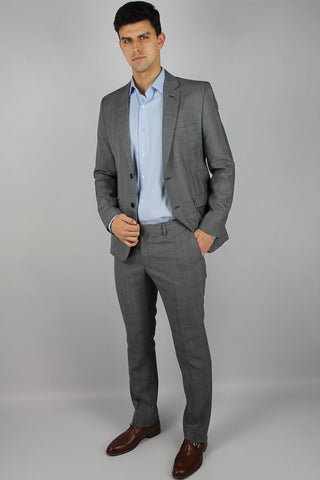 Regular Fit Checked Grey Wool Blend Suit - Javier Blanco
