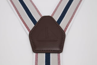 Classic Navy Central Stripe Braces with Leather Details - Javier Blanco