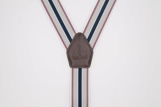 Classic Navy Central Stripe Braces with Leather Details - Javier Blanco