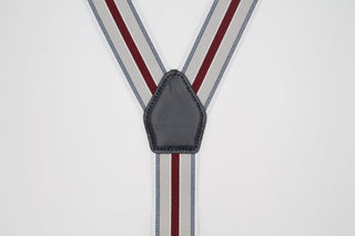 Classic Burgundy Central Stripe Braces with Leather Details - Javier Blanco