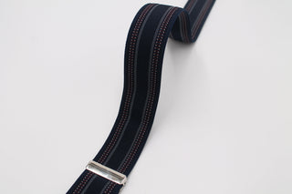 Classic Navy Double Stripe Braces with Leather Details - Javier Blanco