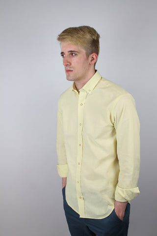 Slim Fit Yellow Linen and Cotton Shirt - Javier Blanco