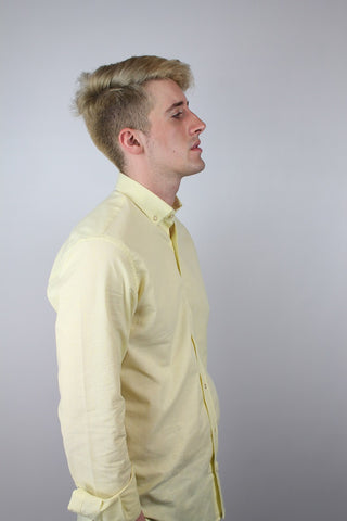 Slim Fit Yellow Linen and Cotton Shirt - Javier Blanco
