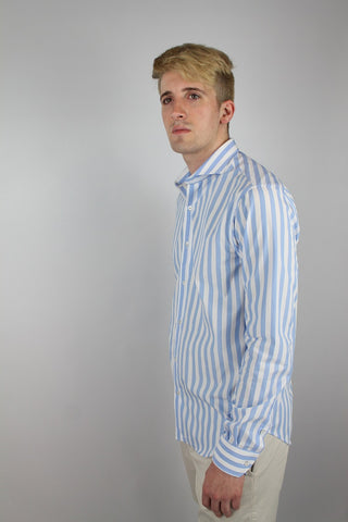 Slim Fit Blue Wide Striped Cotton Shirt - Javier Blanco