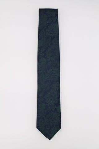 Navy and Green Fine Paisley Silk Tie - Javier Blanco