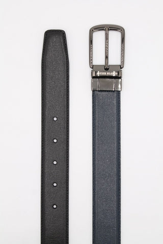 Navy/Black Reversible Embossed Leather Belt - Javier Blanco