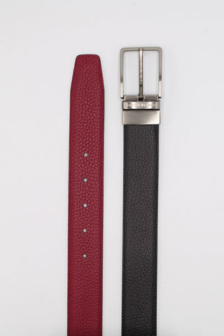 Red/Black Reversible Embossed Leather Belt - Javier Blanco