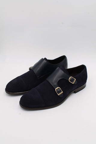 Navy Suede Leather Double Monk - Javier Blanco