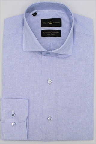 Slim Fit Blue Linen and Cotton Shirt - Javier Blanco