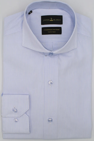 Slim Fit Light Blue Striped Cotton Shirt - Javier Blanco