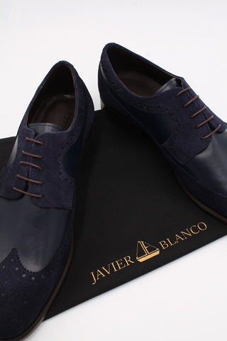 Navy Blue Suede Leather Longwing Blucher - Javier Blanco