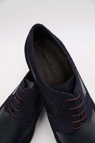 Navy Blue Suede Leather Longwing Blucher - Javier Blanco