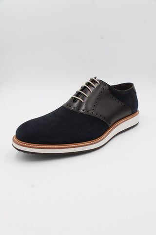 Navy Suede Leather Hybrid Trainers With Brown Calf Leather Details - Javier Blanco