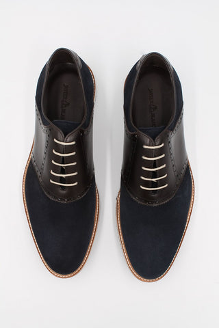 Navy Suede Leather Hybrid Trainers With Brown Calf Leather Details - Javier Blanco