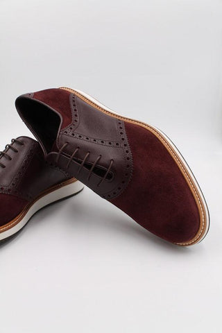 Burgundy Suede Leather Hybrid Trainers With Calf Leather Details - Javier Blanco