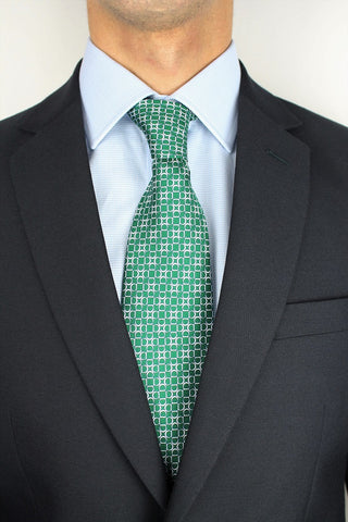 Green Geometric Pattern Silk Tie - Javier Blanco